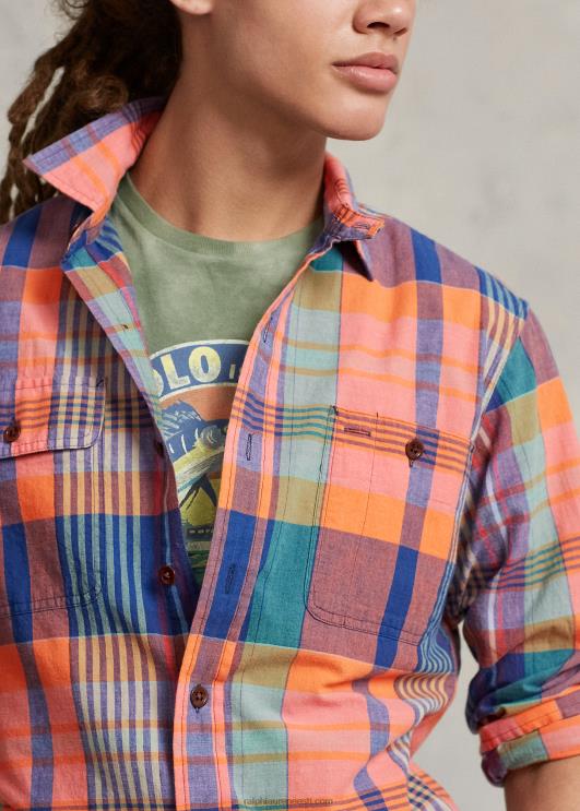 Ralph Lauren mehed klassikaline madrase töösärk PR0V906 oranž/lilla multi