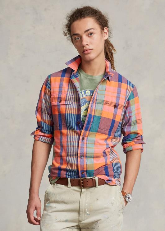 Ralph Lauren mehed klassikaline madrase töösärk PR0V906 oranž/lilla multi