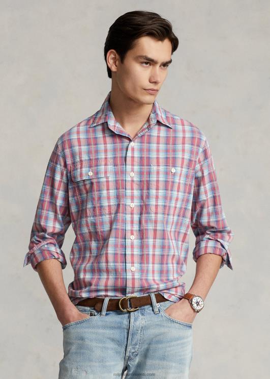 Ralph Lauren mehed klassikaline ruuduline Dobby töösärk PR0V107 valge/punane multi