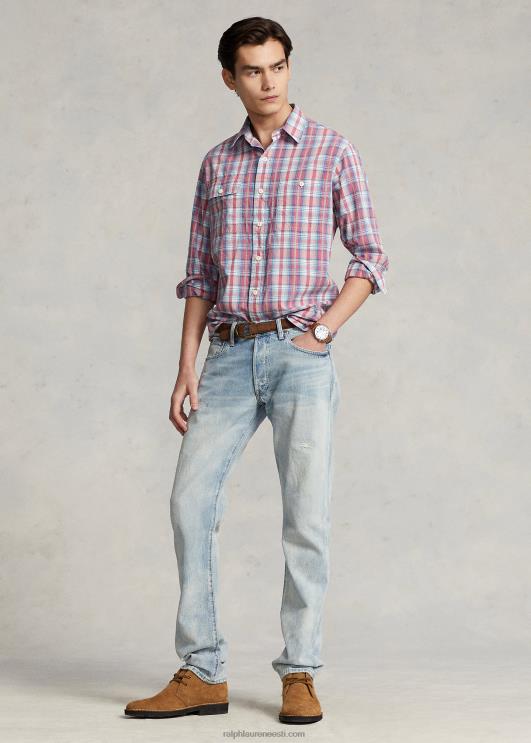 Ralph Lauren mehed klassikaline ruuduline Dobby töösärk PR0V107 valge/punane multi