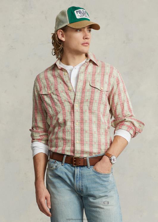 Ralph Lauren mehed klassikaline ruuduline Dobby töösärk PR0V8443 punane Dobby multi