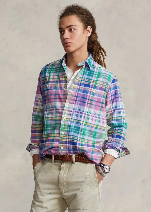 Ralph Lauren mehed klassikaline ruuduline oxfordi töösärk PR0V920 roosa/roheline multi