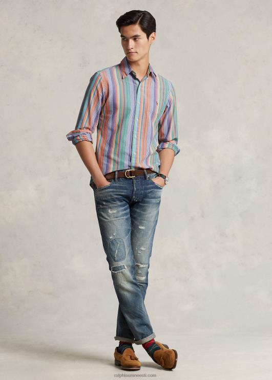 Ralph Lauren mehed klassikaline triibuline oxfordi särk PR0V8419 oranž/roheline multi