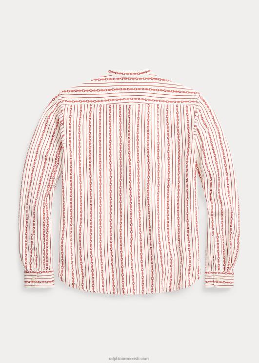 Ralph Lauren mehed prindiga linane-puuvillane popover töösärk PR0V8701 punane/kreem