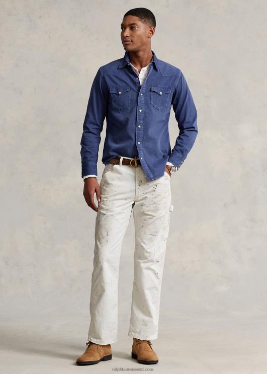 Ralph Lauren mehed rõivaga värvitud teksariidest läänesärk PR0V1119 kerge merevägi