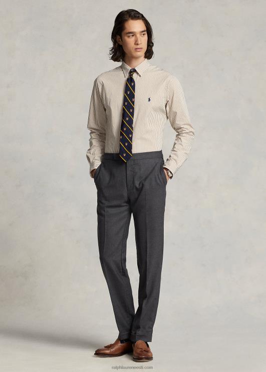 Ralph Lauren mehed slim fit triibuline veniv poplinsärk PR0V893 vintage khaki/valge