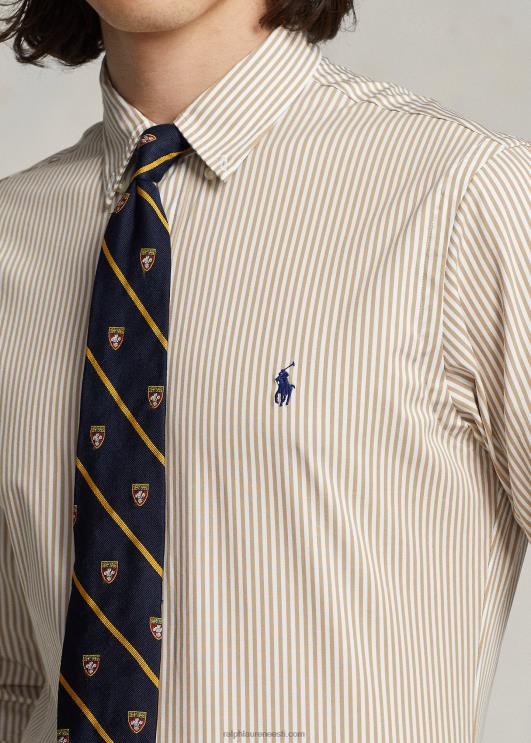 Ralph Lauren mehed slim fit triibuline veniv poplinsärk PR0V893 vintage khaki/valge