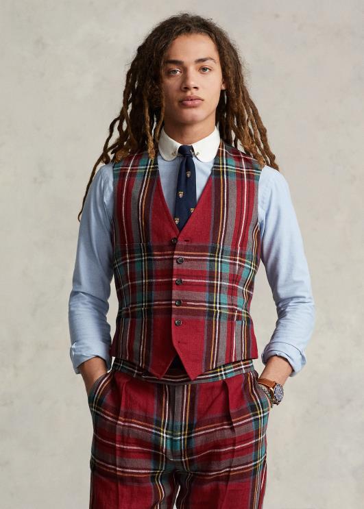 Ralph Lauren mehed ruuduline linane vest PR0V1241 punane/roheline multi