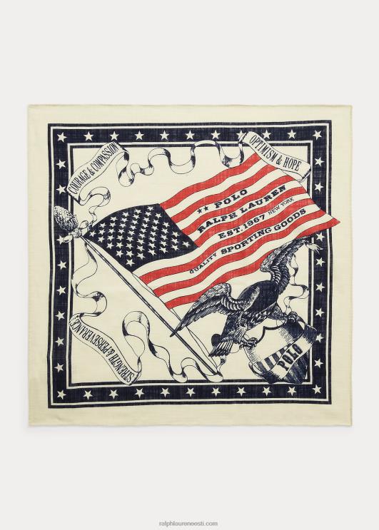 Ralph Lauren mehed lipu ja kotka puuvillane bandanna PR0V2462 kreem multi