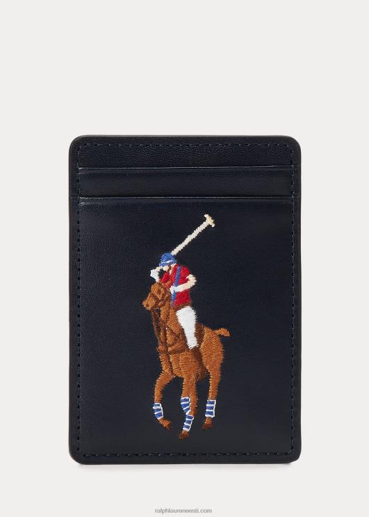 Ralph Lauren mehed suur poni nahast magnetkaardikohver PR0V2343 mereväe / mitme poni