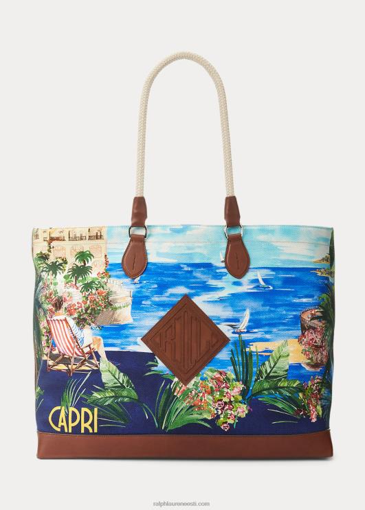 Ralph Lauren mehed nahkkattega prindiga lõuendikott PR0V8924 capri