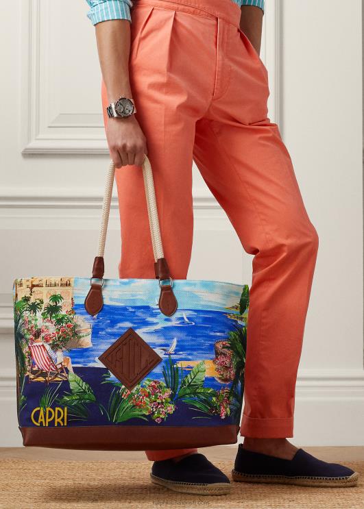 Ralph Lauren mehed nahkkattega prindiga lõuendikott PR0V8924 capri