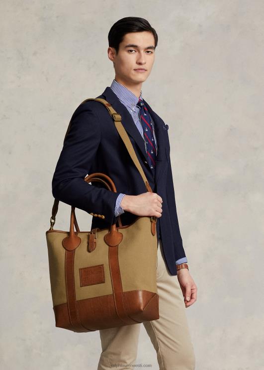 Ralph Lauren mehed pärandnahast ääristega lõuendist kandik PR0V2615 montana khaki