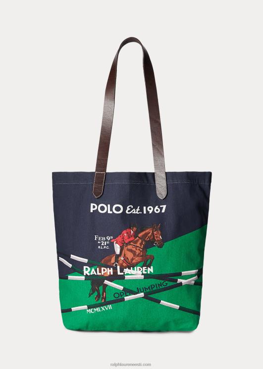 Ralph Lauren mehed ratsutamismustriga lõuendist poekaskott PR0V2212 Newporti merevägi