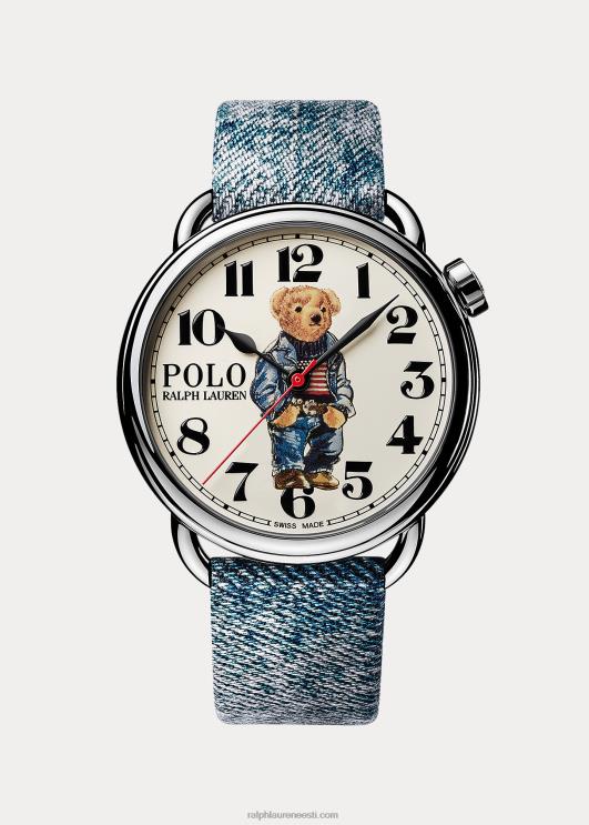 Ralph Lauren mehed 42 mm denimlipuga polo karukell PR0V2800 valge sihverplaat