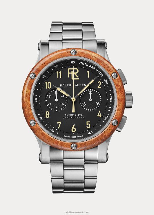 Ralph Lauren mehed 42 mm kronograafi terasest puidust raam PR0V2835 must kroonplaat