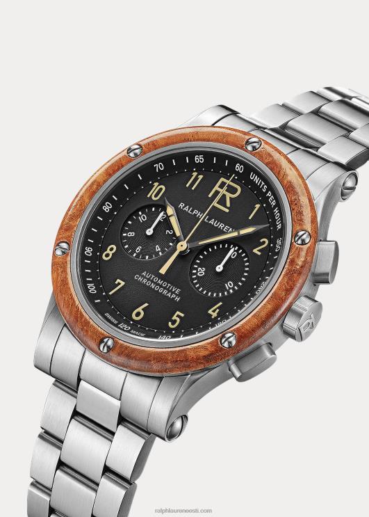 Ralph Lauren mehed 42 mm kronograafi terasest puidust raam PR0V2835 must kroonplaat