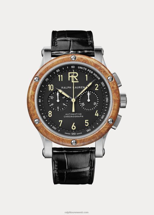 Ralph Lauren mehed 42 mm kronograafi terasest puidust raam PR0V2835 must kroonplaat