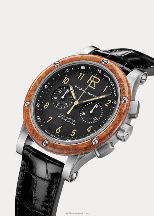 Ralph Lauren mehed 42 mm kronograafi terasest puidust raam PR0V2835 must kroonplaat
