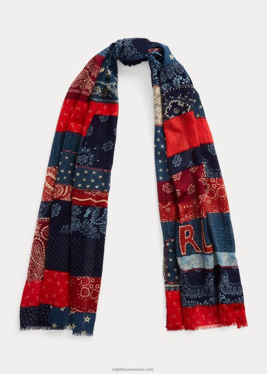 Ralph Lauren mehed lapiline puuvillane sall PR0V2459 sinine/punane/kreem