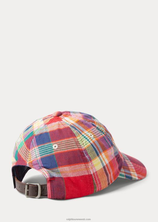 Ralph Lauren mehed logoga tikitud madrase pallimüts PR0V2434 punane/merepunane multi