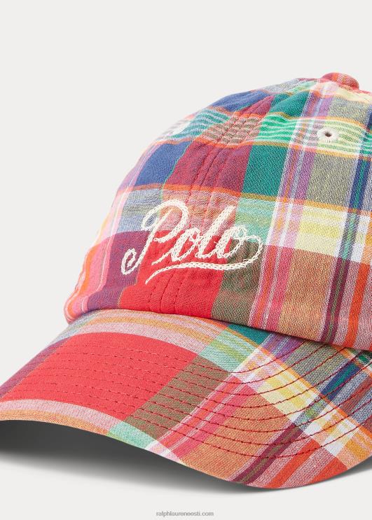 Ralph Lauren mehed logoga tikitud madrase pallimüts PR0V2434 punane/merepunane multi