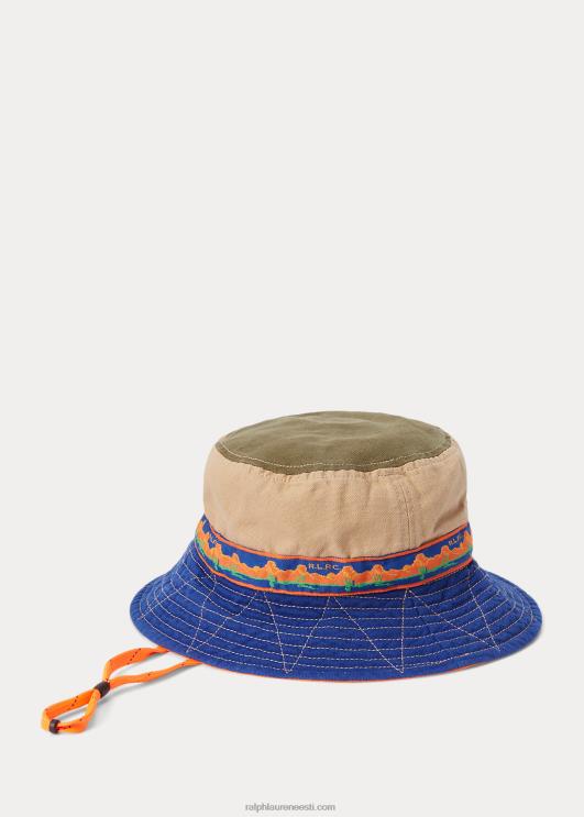 Ralph Lauren mehed värviplokiga lõuendist ämbrikübar PR0V2214 vintage khaki multi