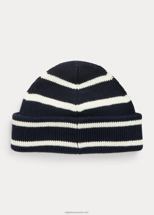 Ralph Lauren mehed triibuline linane-puuvillane nokamüts PR0V2456 merevägi/kreem