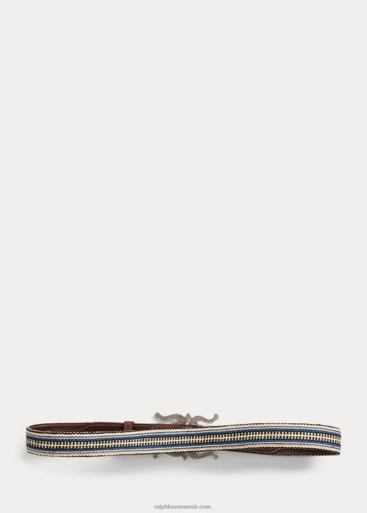 Ralph Lauren mehed käsitsi kootud žakaar- ja nahast vöö PR0V2229 kreemikas multi/pruun