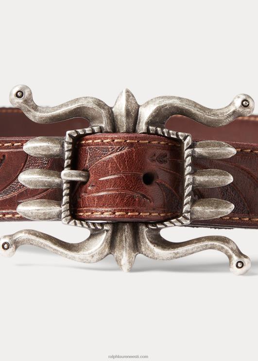 Ralph Lauren mehed käsitsi kootud žakaar- ja nahast vöö PR0V2229 kreemikas multi/pruun