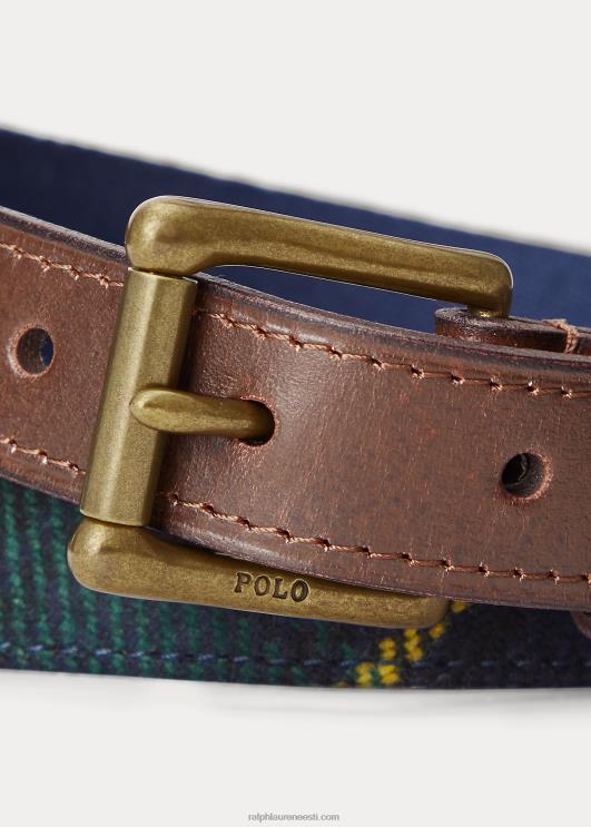 Ralph Lauren mehed nahkkattega tartaanist vöö PR0V8754 punane multi