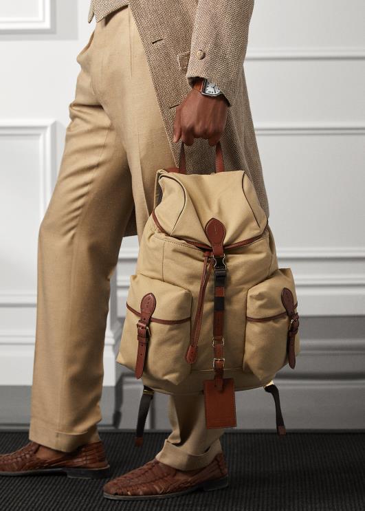 Ralph Lauren mehed nahast ääristega lõuendist seljakott PR0V8992 kreeta