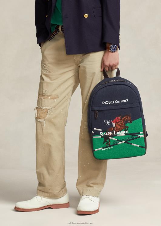 Ralph Lauren mehed ratsutamismustriga lõuendist seljakott PR0V2211 Newporti merevägi