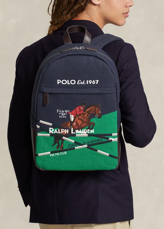 Ralph Lauren mehed ratsutamismustriga lõuendist seljakott PR0V2211 Newporti merevägi