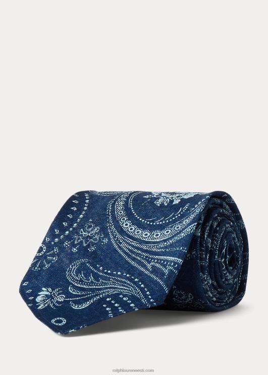 Ralph Lauren mehed käsitööna tehtud mustriga puuvillane lips PR0V8823 indigo