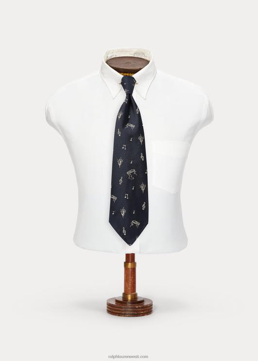 Ralph Lauren mehed käsitööna valminud muusikalise motiiviga siidilips PR0V8842 merevägi