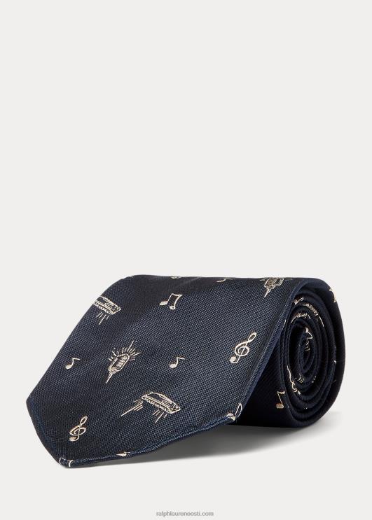 Ralph Lauren mehed käsitööna valminud muusikalise motiiviga siidilips PR0V8842 merevägi