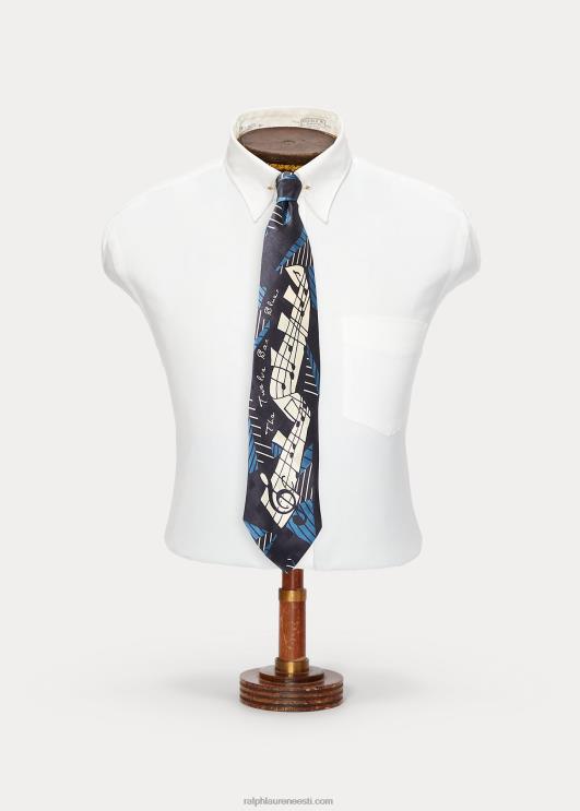 Ralph Lauren mehed käsitööna valminud nootidest siidist lips PR0V8831 navy/lt sinine/valge mu