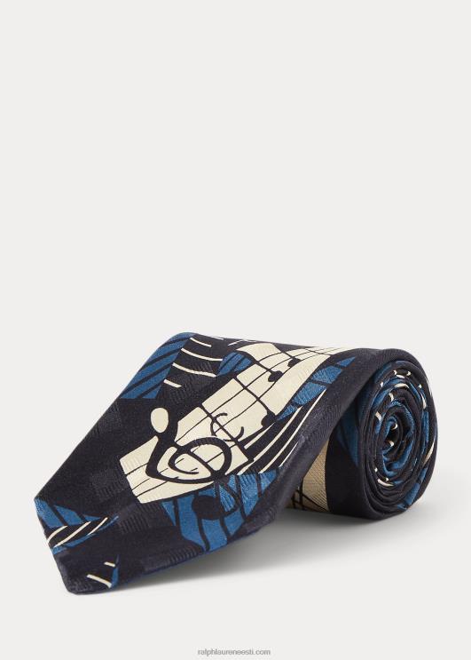 Ralph Lauren mehed käsitööna valminud nootidest siidist lips PR0V8831 navy/lt sinine/valge mu