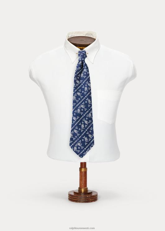 Ralph Lauren mehed käsitsi valmistatud logotrükiga linane lips PR0V8835 dk indigo