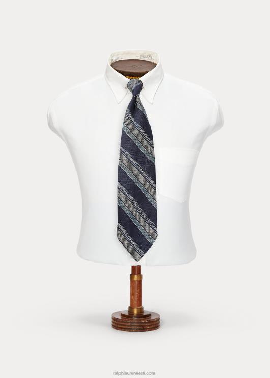 Ralph Lauren mehed käsitsi valmistatud logotriibuline siidist lips PR0V8837 tumesinine/helesinine/kreem