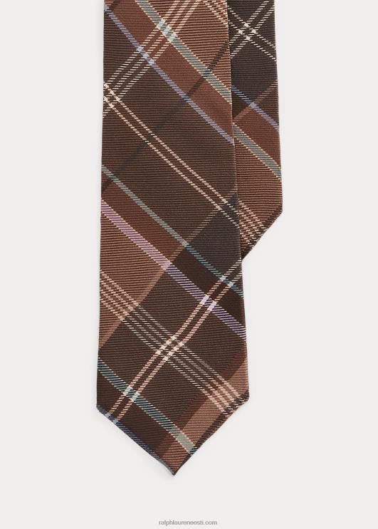 Ralph Lauren mehed tartanmustriga siidist krepplips PR0V8923 helepruun multi