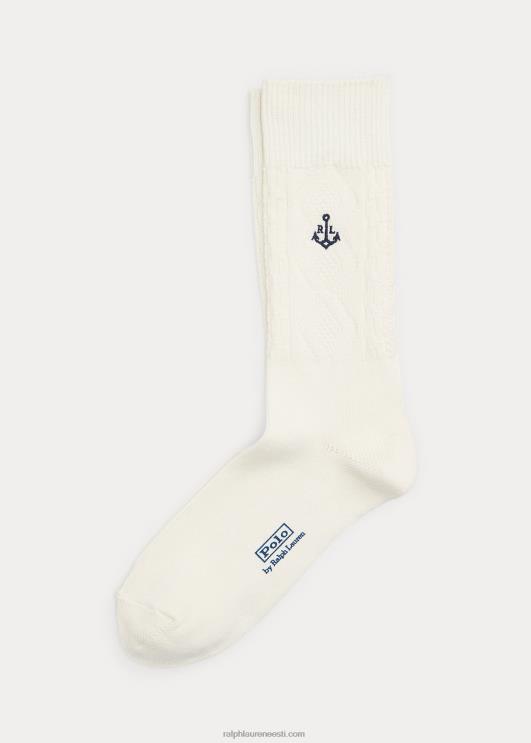 Ralph Lauren mehed kaabliga kootud puuvillaseguga crew sokid PR0V2300 pärgamendikreem