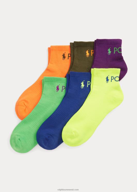 Ralph Lauren mehed logo Quarter-crew sokk 6-pakk PR0V2307 neoon