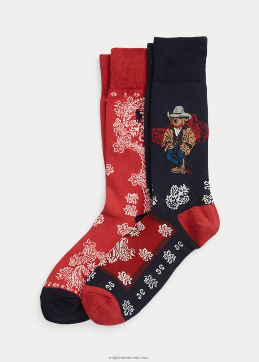 Ralph Lauren mehed polo karu püksisokk 2-pakk PR0V2352 mereväe/punane