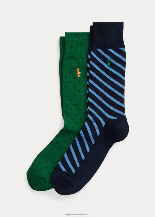 Ralph Lauren mehed täpiline ja triibuline püksisokk 2-pakk PR0V2349 heleroheline
