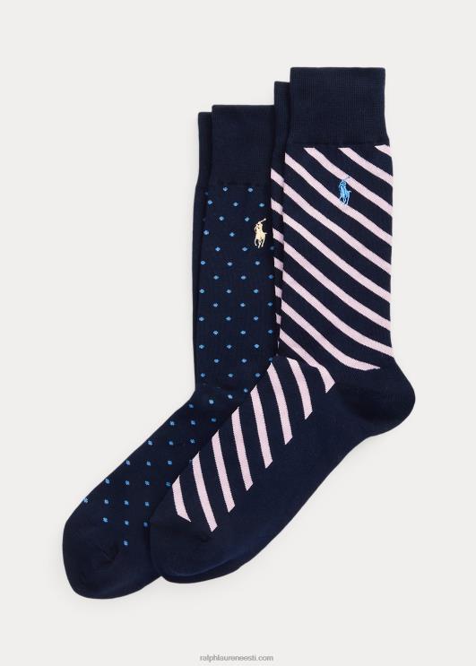 Ralph Lauren mehed täpiline ja triibuline püksisokk 2-pakk PR0V2350 mereväe sinine