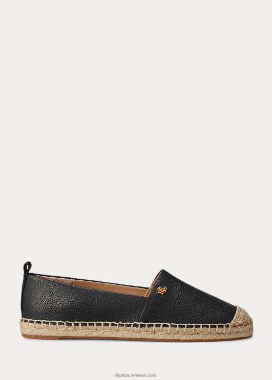 Ralph Lauren naised cameryn iv trummeldatud nahast espadrill PR0V5053 must