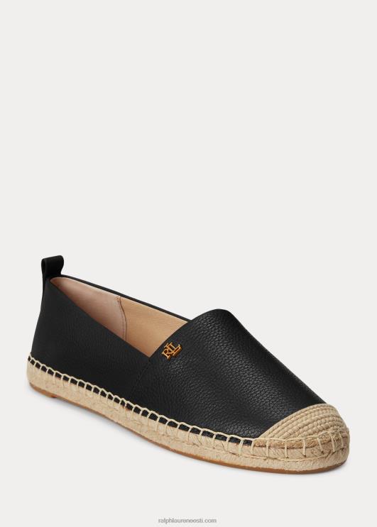 Ralph Lauren naised cameryn iv trummeldatud nahast espadrill PR0V5053 must