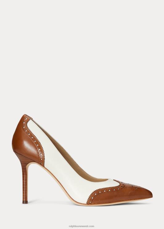 Ralph Lauren naised lynden nappa & poleeritud nahast pump PR0V5105 sügav sadulapruun/vanill